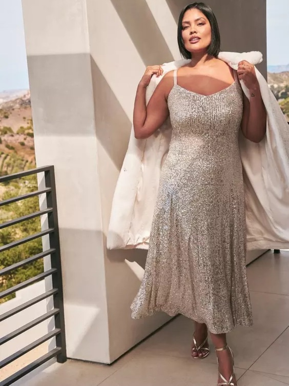 Sequin Slip Midi Dress in Champagne